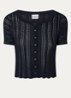 Semi-transparante top met structuur - Donkerblauw