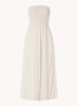 Gigicc strapless maxi jurk met lurex en smockwerk - Zand