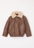 Yuki bomberjack van geitenleer met afneembare teddy kraag - Cognac