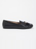 Wide Fit Geen mocassin van leer met franjes - Zwart