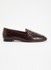 Wide Fit Grained loafer van leer - Kastanjebruin