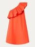 Mini jurk met asymmetrische hals en volant - Oranjerood