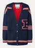 Openvallend fijngebreid vest met print - Donkerblauw