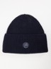 Ribgebreide muts van wol met logo - Donkerblauw