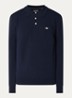 Fijngebreide pullover van lamswol met logoborduring - Donkerblauw