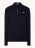 Fijngebreide pullover van wol met halve rits - Donkerblauw