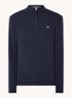 Fijngebreide pullover van wol met halve rits - Indigo