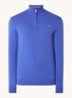 Fijngebreide pullover van wol met halve rits - Royalblauw