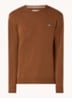 Fijngebreide pullover van wol met logoborduring - Chocoladebruin