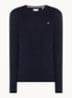 Fijngebreide pullover van wol met logoborduring - Donkerblauw