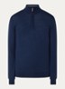 Fijngebreide trui in merino wol met halve rits - Donkerblauw