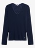 Belen longsleeve in wolblend met V-hals - Donkerblauw
