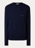 Fijngebreide pullover met logoborduring - Donkerblauw