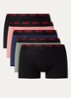 Set van vijf korte boxershorts met logotailleband van stretchkatoen - Donkerblauw