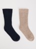 Ribgebreide sokken in wolblend in 2-pack - Donkerblauw