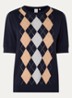 Chandler fijngebreide T-shirt in wolblend met ruit dessin - Donkerblauw