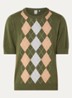 Chandler fijngebreide T-shirt in wolblend met ruit dessin - Legergroen