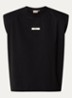 Sue T-shirt met schoudervulling en logo - Zwart