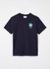 Flower T-shirt met logo- en backprint - Donkerblauw