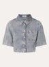 Cropped blouse van denim met borstzak - Lichtgrijs