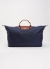 Le Pliage reistas XL met leren details - Donkerblauw