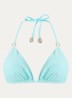 Ring triangel bikinitop met print en lurex - Aquablauw