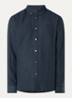 Regular fit overhemd in linnenblend met logo - Donkerblauw