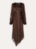 Seema midi jurk van satijn met asymmetrische zoom en details van kant - Bruin