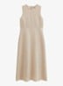 Midi jurk van linnen met ronde hals - Sandpaper-2326 / Beige
