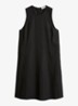 Mini jurk in linnenblend met ronde hals - Black-0001 / Zwart