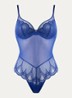 Cathia semi-transparante plunge body met kant - Royalblauw