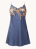 Nina slipdress van zijde met borduring - Donkerblauw