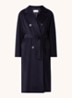 Madame mantel in wolblend met strikceintuur - Donkerblauw
