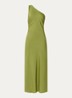 Narcissa one shoulder midi jurk van satijn - Mosgroen