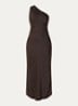 Narcissa one shoulder midi jurk van satijn - Donkerbruin