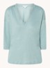 T-shirt van linnen met driekwart mouw en V-hals - Mint