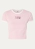 Ringer cropped T-shirt met logo - Roze