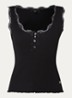 Arlynn tanktop met ribstructuur en details van kant - Zwart