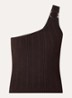 Oregon one shoulder top met ribstructuur - Donkerbruin