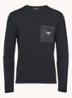 Fijngebreide pullover van scheerwol met borstzak - Zwart