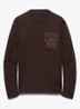 Fijngebreide pullover van scheerwol met borstzak - Donkerbruin