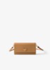 Mini clutch van leer met afneembare schouderriem - Camel