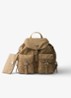 Re-Nylon Medium rugzak met leren details - Lichtbruin