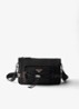Re-Nylon Medium schoudertas met leren details - Diepzwart