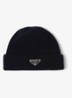 Ribgebreide muts in kasjmierblend met logo - Donkerblauw