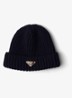 Ribgebreide muts van scheerwol met logo - Donkerblauw