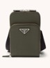 Saffiano crossbody telefoonhoes van leer - Legergroen