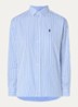 Blouse met streepprint en logoborduring - Blauwgrijs