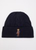 F26 Bear ribgebreide muts in wolblend met logoborduring - Donkerblauw