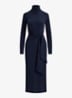 Fijngebreide midi jurk met col en strikdetail - Lauren Navy / Blauw